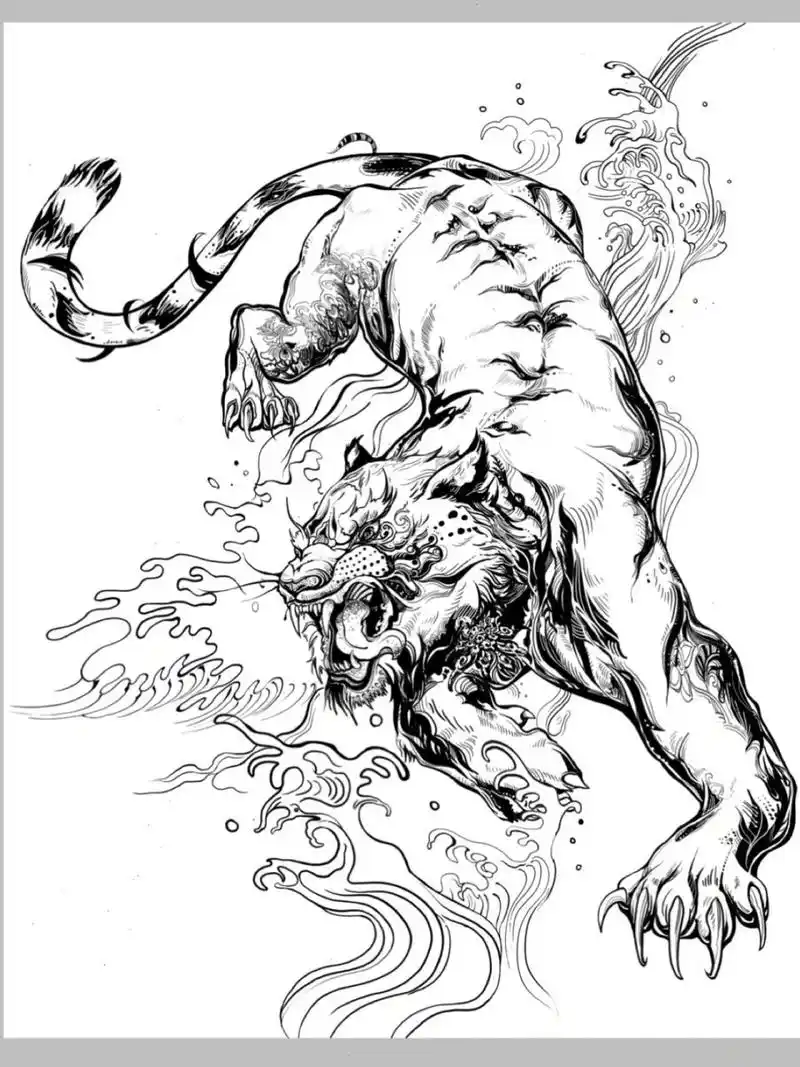 国潮风中的老虎应该怎么画❓ 💫这次画了想画在长卷中的🐯小脑