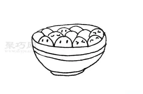 7步就能画出一碗汤圆,小朋友们跟着这个食物简笔画教程一步一步画一碗