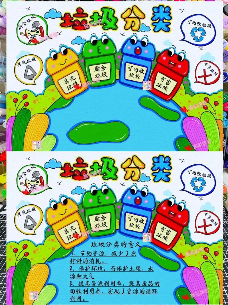 垃圾分类主题绘画垃圾分类手抄报爱护环境.