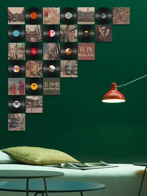 黑胶唱片装饰画老香港仿真黑胶唱片海报组合复古装饰画建筑电影歌手