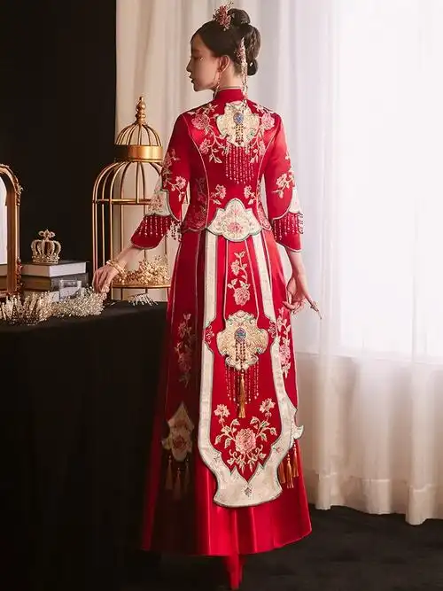 秀禾服新款 缎面高端刺绣新娘服新款 中式 结婚礼服嫁衣出阁服 - 女装