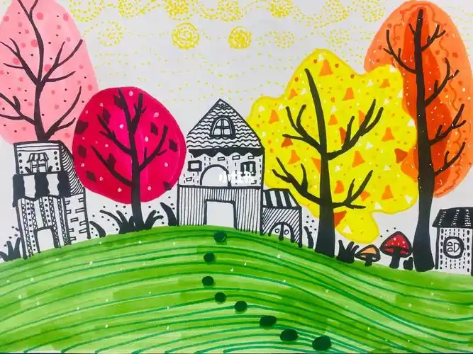 简单明了#少儿创意美术  #绘画  #卡漫  #风景  #儿童画