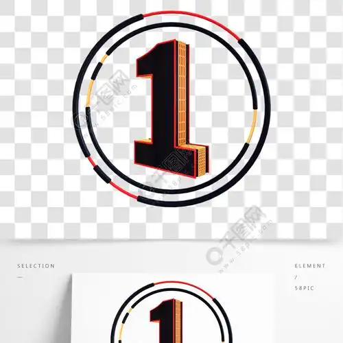 c4d炫酷黑红金立体数字1装饰