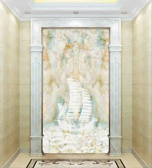 4款客厅玉石背景墙装修效果图2016欧式天然玉石玄关背景墙装修设计图