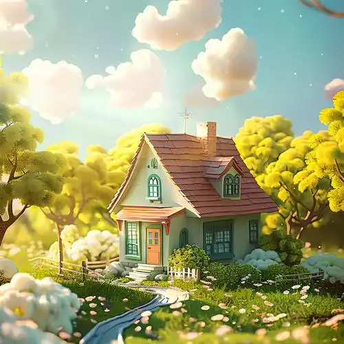 春天3d卡通屋微型景观-ai立体元素