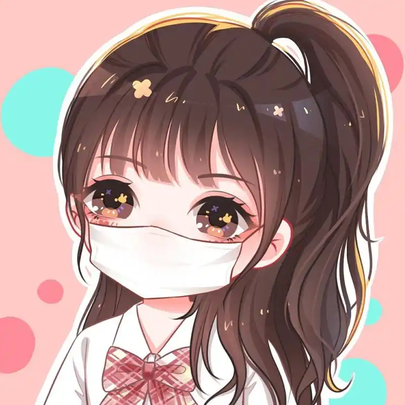 卡通q版可爱女生头像 半马尾戴口罩女生头像~ 直播画的 图2空白背景