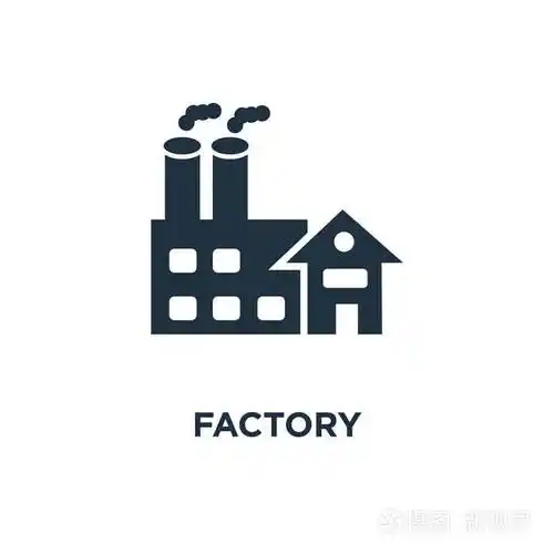 工厂图标. 黑色填充矢量插图. 白色背景上的工厂符号.