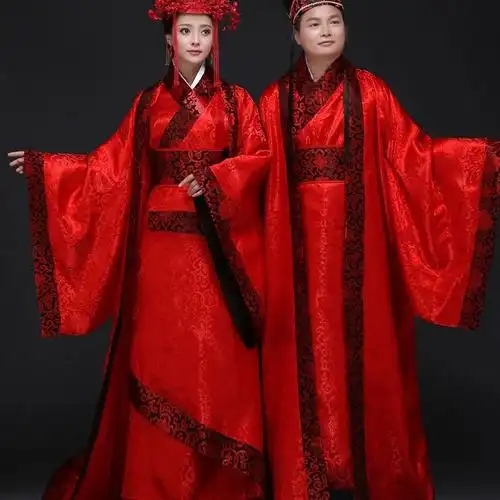 男士婚礼服装新郎中式_中式婚礼古代婚服红色新娘新郎嫁衣拖尾汉服