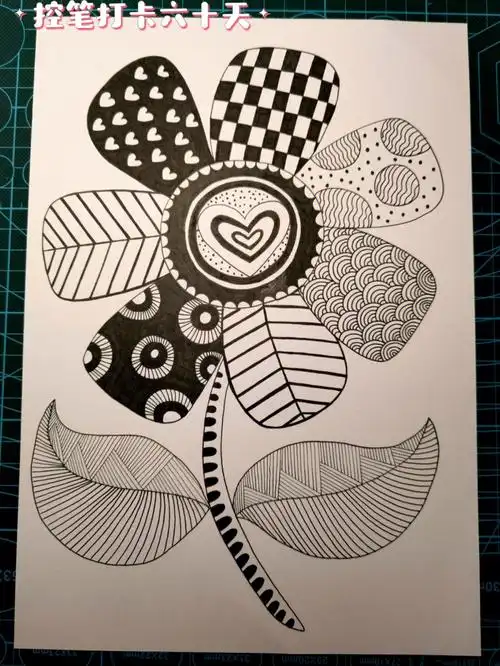画画打卡60天花朵线描画简单儿童线描画