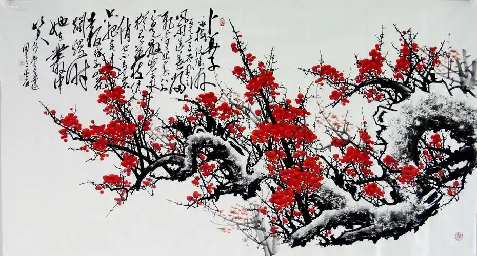 西门亚石国画大六尺梅花《卜算子,咏梅,仿陆游反其意而用之.