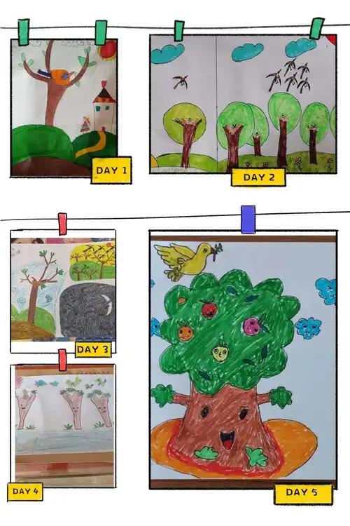 树和喜鹊故事续画——海阳小学一年级语文特色活动