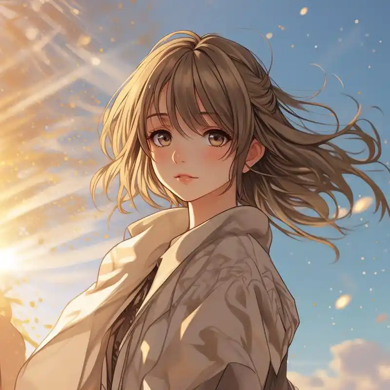 动漫女孩治愈系头像98 阳光洒落在动漫女孩的脸上,那温暖的笑容如同