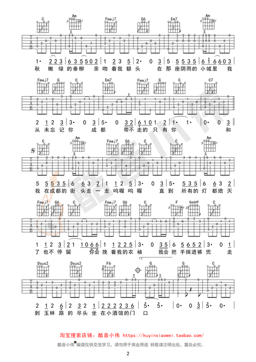 《成都》赵雷指弹独奏吉他谱(酷音小伟编谱)吉他谱 下载