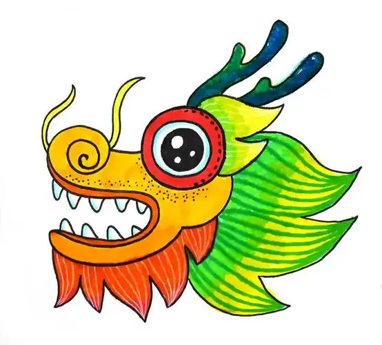 运用绚丽的,对比强烈的色彩为画好的龙头涂上颜色准备一张较厚的圆形