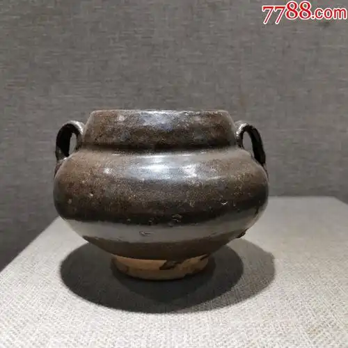 老瓷器古玩摆件收藏元代双耳酱釉罐子原品包老保真-价格:600元-se8