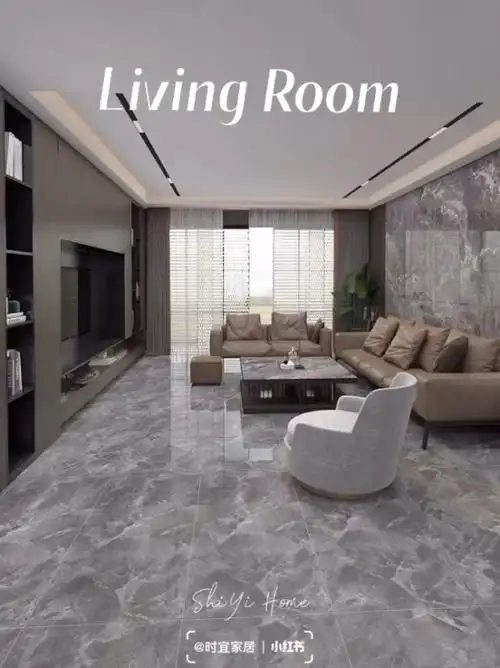 深灰色瓷砖客厅效果图