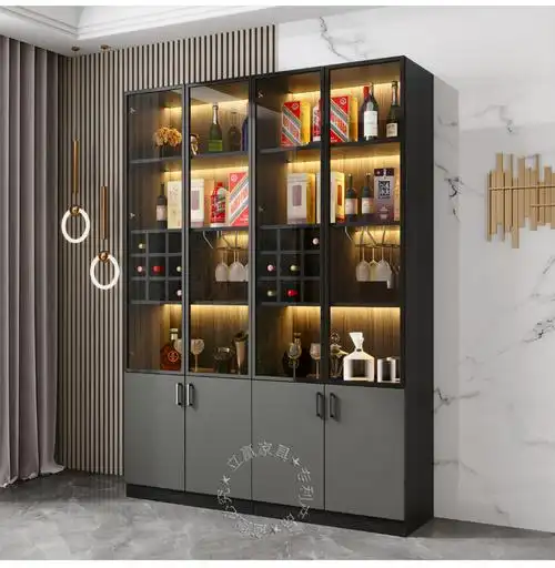 红酒架置物架 酒柜展示柜 洒柜 现代简约玻璃酒柜家用落地双门酒柜餐