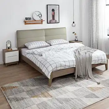 家居床现代北欧风格欧皮软靠双人床水曲柳实木床腿123810单床15002000