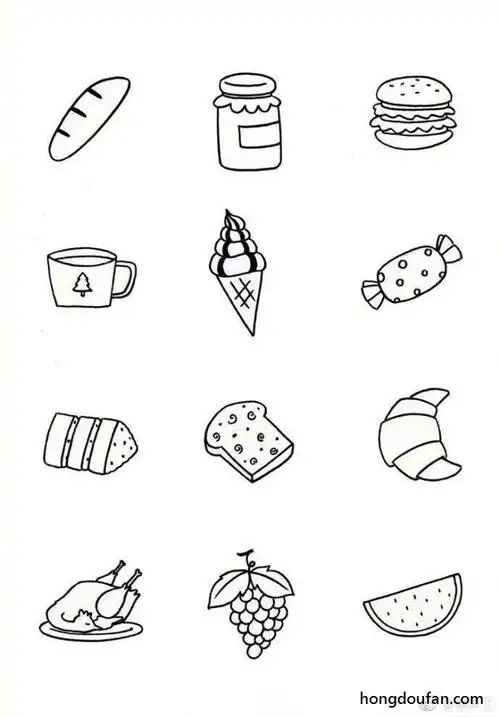 简单有趣画美食!面包汉堡包冰激凌葡萄烧鸡要如何画?