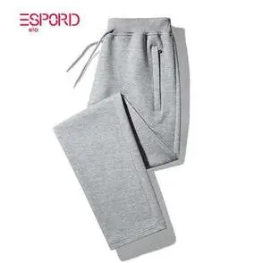 浅灰色运动裤纯棉加绒直筒卫裤男休闲裤子宽松中年秋冬季全棉长裤