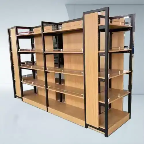 钢木书架落地钢木货架 文具陈列书柜展示架超市家用多层板置物架