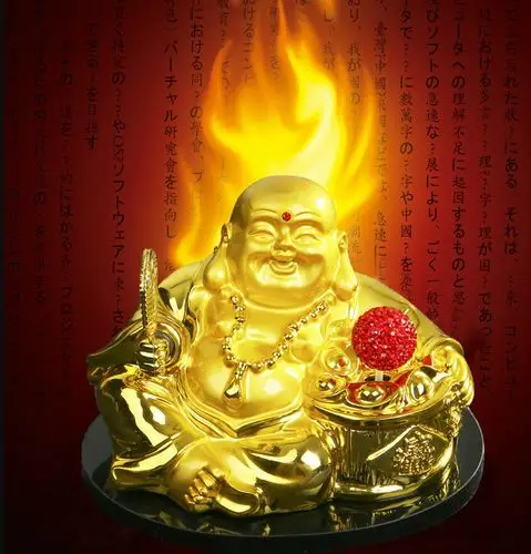 【球和扇子会动】汽车摆件弥勒佛太阳能香水座车内用品高档保平安