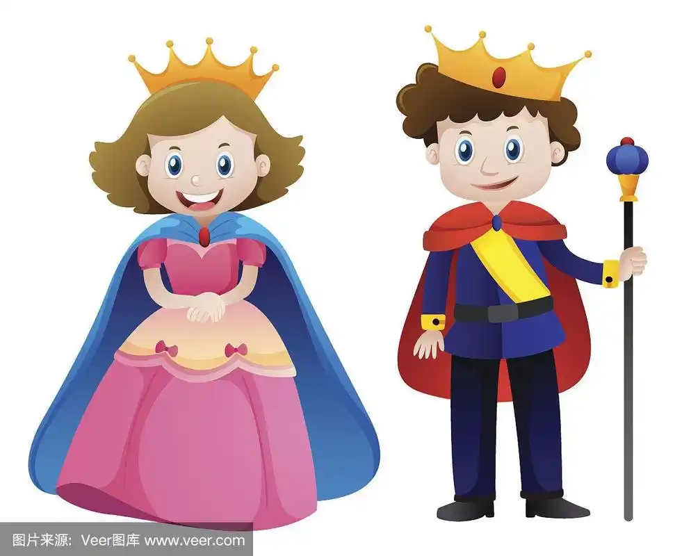 白色背景上的国王和王后