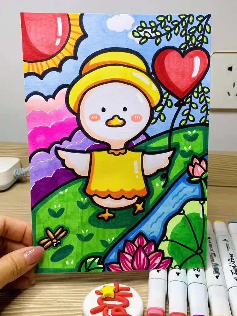 小鸭子图片版马克笔手绘卡通儿童画色号