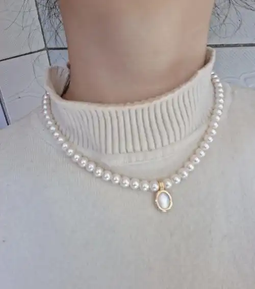 施家猫眼石珍珠项链女2025新款爆款气质百搭颈链小众设计感锁骨链