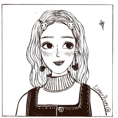 手绘头像q版情侣黑白线条简笔画定制卡通人物真人照片转手绘纹身