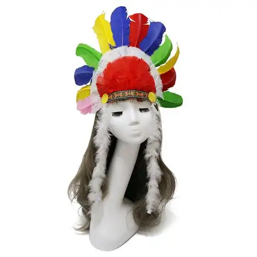 印第安酋长长羽毛头饰原始非洲土著野人装饰品酒吧聚会装饰帽子