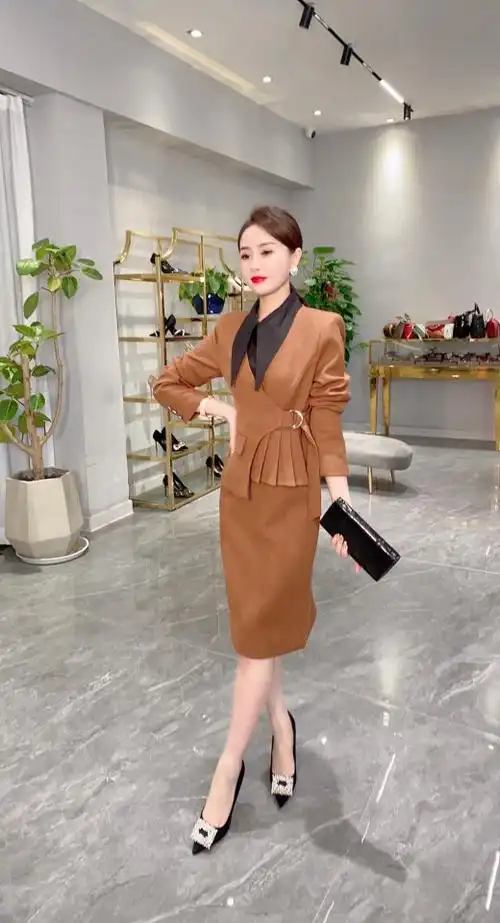 【欧美女装】2022春季新款时尚职场女王气质范修身套装裙