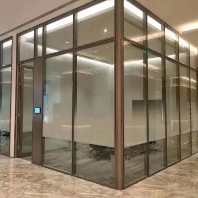 百叶玻璃隔断磨砂黑框隔墙屏风高隔断双层成品办公室钢化玻璃隔断