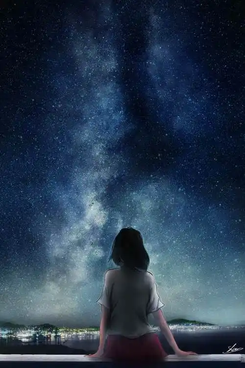 天盖孤独星天堂的夜景星空插画图片