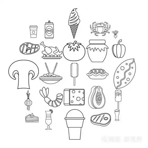 家庭晚餐图标设置, 轮廓样式插画-正版商用图片097qvg-摄图新视界