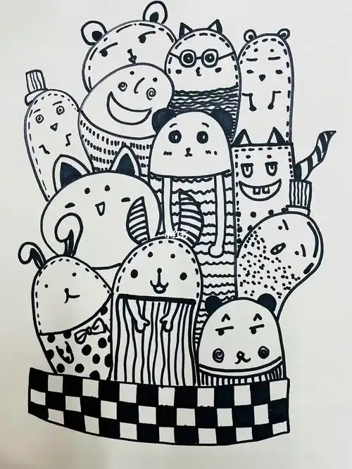 少儿创意美术线描可爱的小动物