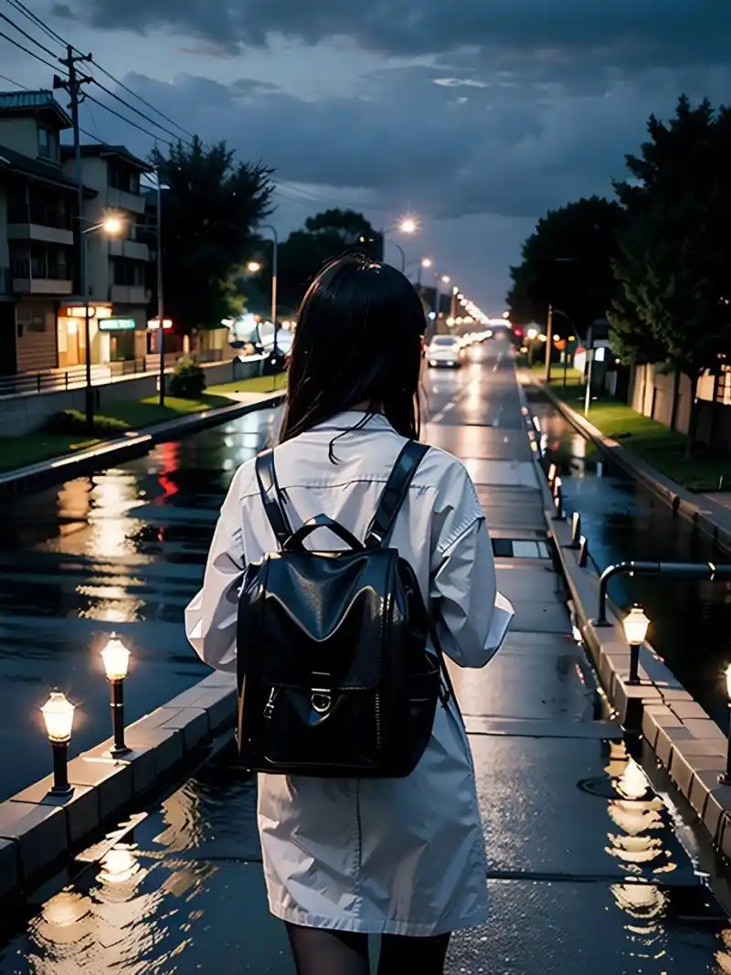 夜景伤感 背影  走在无人街感受着夜间的寂静