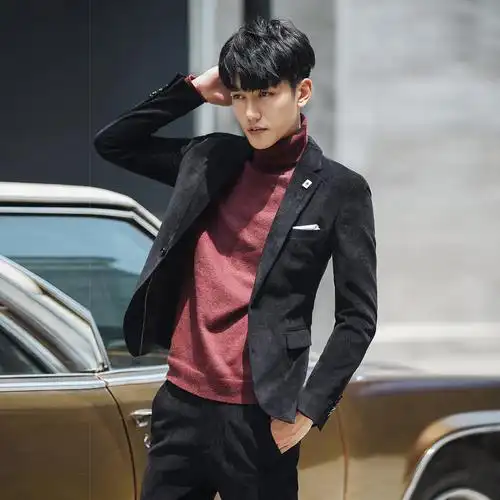 灯芯绒西服套装男
