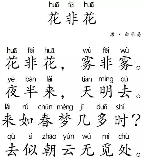 诗词 古诗词译文 写美篇诗词译文: 像花而不是花,似雾而不是雾.