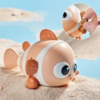 小丑鱼儿童发条婴儿上弦小动物宝宝会跑会动上链玩具杏色摇摆小丑鱼