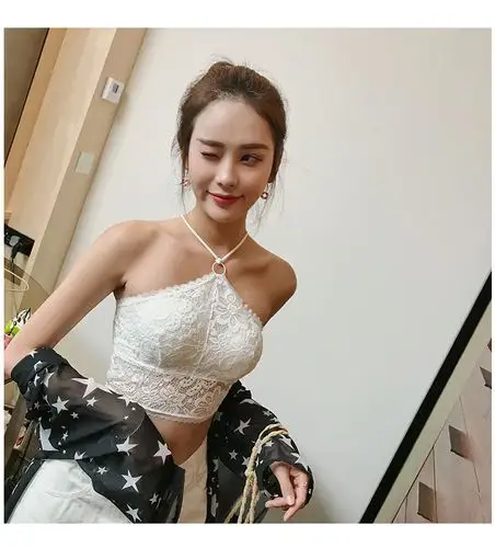 挂脖吊带背心女短款无钢圈蕾丝打底交叉美背裹胸性感百搭抹胸内衣