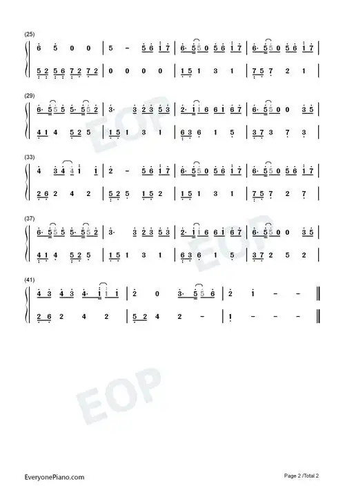 化身孤岛的鲸-c调简单版双手简谱预览2