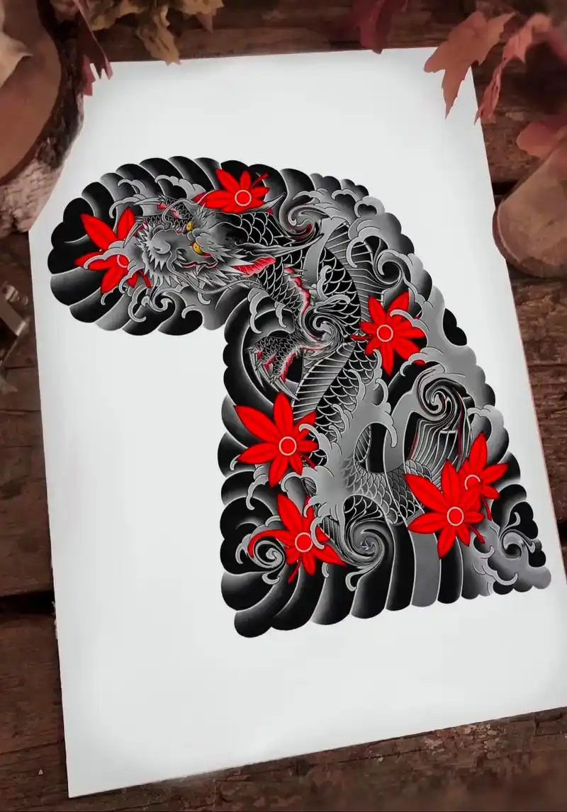 tattoo #纹身手稿设计 #龙纹身 #鳌鱼纹身 #半甲 - 抖音