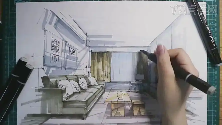 马克笔客厅沙发场景上色篇