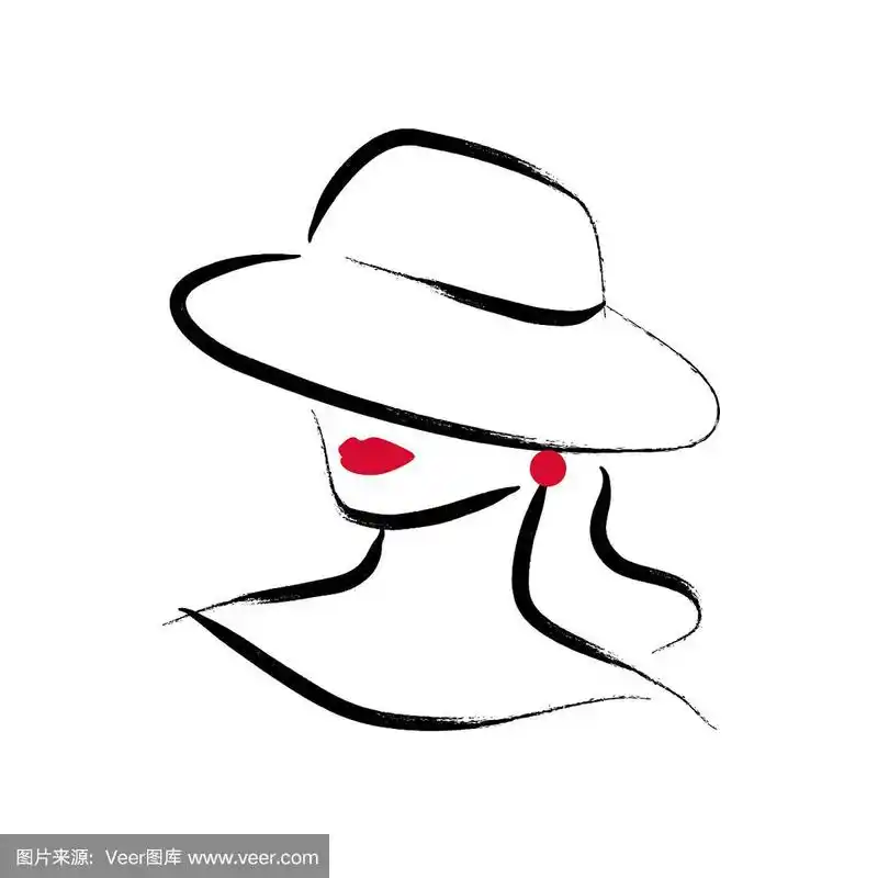 矢量艺术手绘时尚的年轻女士肖像孤立在白色的背景.