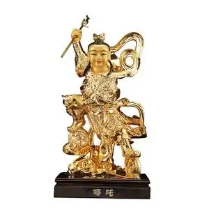 哪吒j三太子神像纯铜鎏金居家供奉中坛元帅铜像摆件三坛海会大神