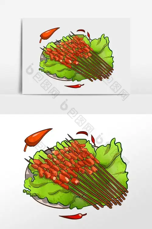 手绘美食食物夜市烧羊肉串插画图片