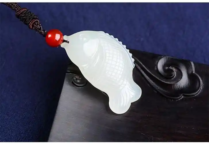 玮杏wx和田玉鱼吊坠白玉年年有余玉坠男女款玉石挂件项链鱼玉佩