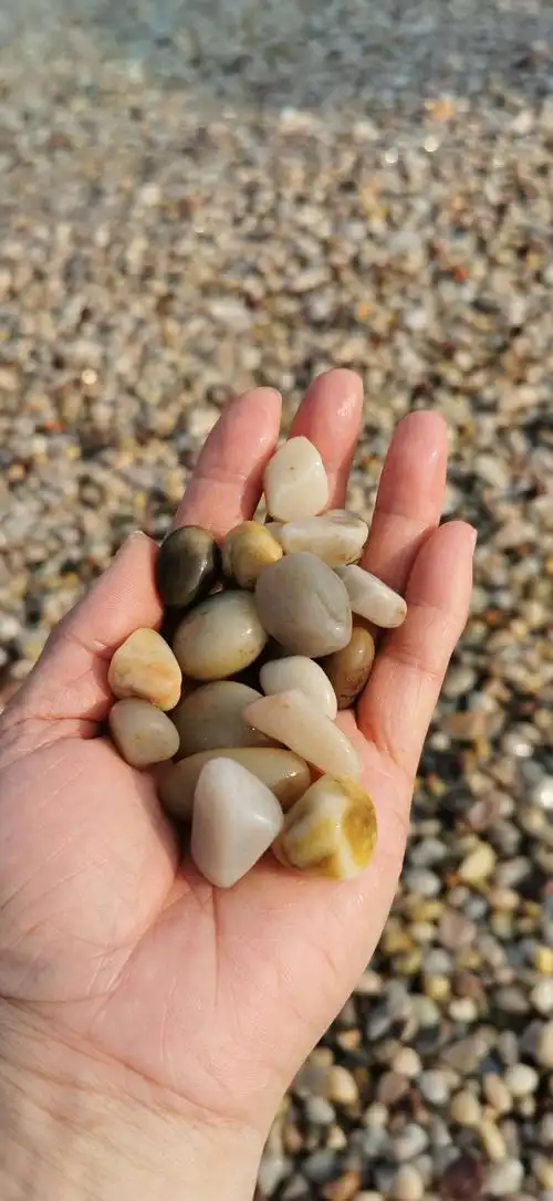 最有情致的是月牙湾的球石,可以说是一个珠光宝气的球石世界,洁白的如