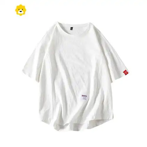 fishbasket棉麻短袖t恤男装季半袖宽松上衣服休闲潮流大码亚麻薄款体